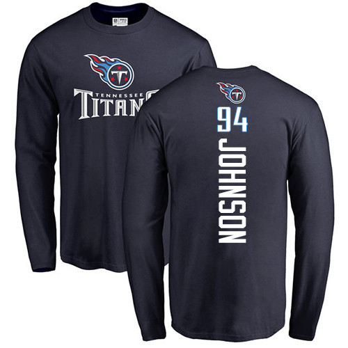 Tennessee Titans Men Navy Blue Austin Johnson Backer NFL Football #94 Long Sleeve T Shirt